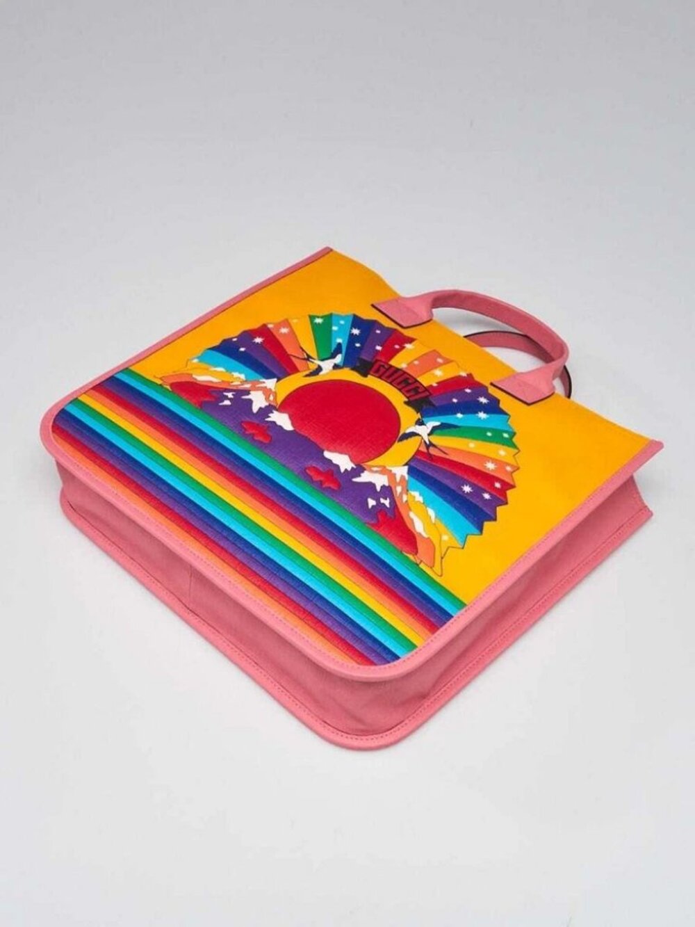 Gucci Pink/Yellow Coated Canvas Rainbow "Loved" Children's Tote Bag - Picture 3 of 12
